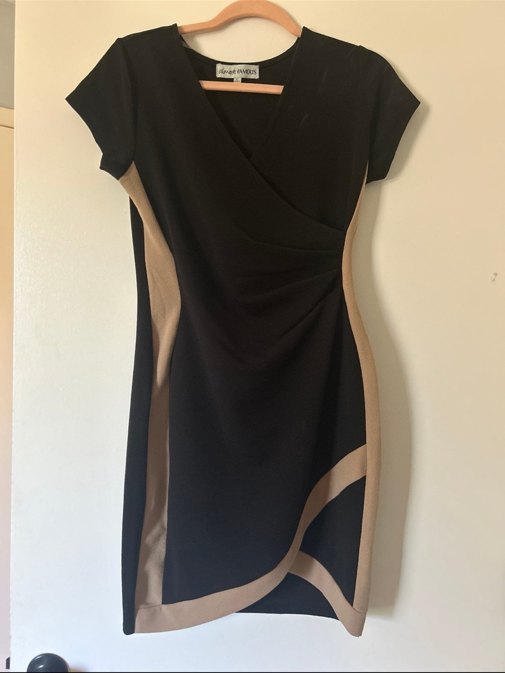 Almost Famous Black Dress with Tan Contrast Panels